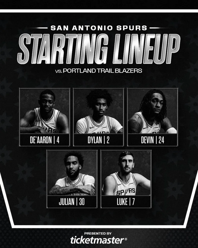 马刺首发：福克斯、哈珀、瓦塞尔、尚帕尼、科内特